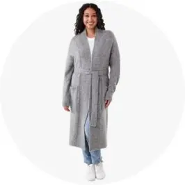 Womens Grey Longline Fluffy Cardigan