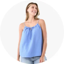 Womens Blue Sleeveless Double Cloth Halter Neck