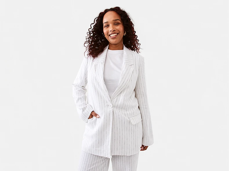 White Linen Blend Blazer