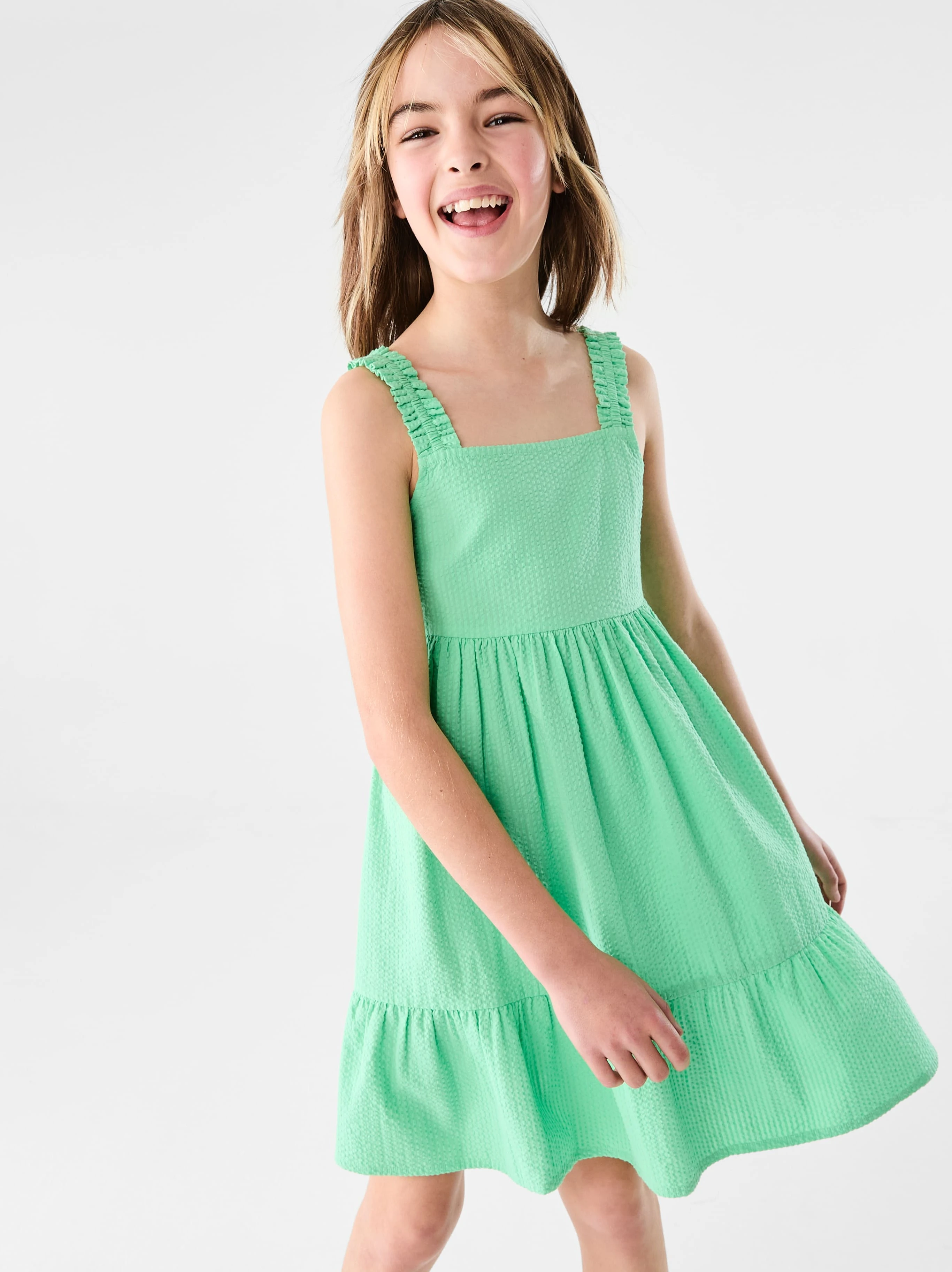 Young Girl Wearing Green Colour Cut Out Frill D