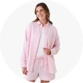 Womens Long Sleeve Oversized Seersucker S