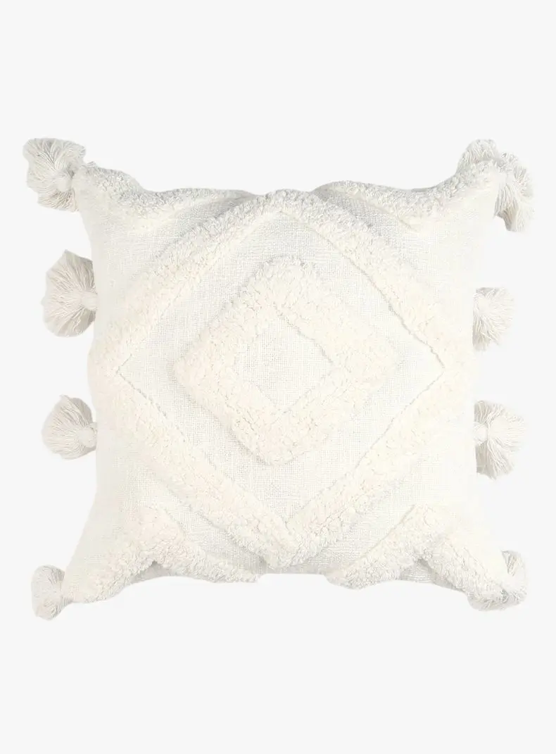 43cm Tufted Tassel Cushion - W