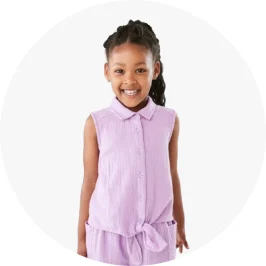 Young girl wearing Purple Tie Front Sleeveless S