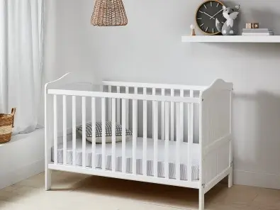 2-in-1 Wooden White Baby Cot