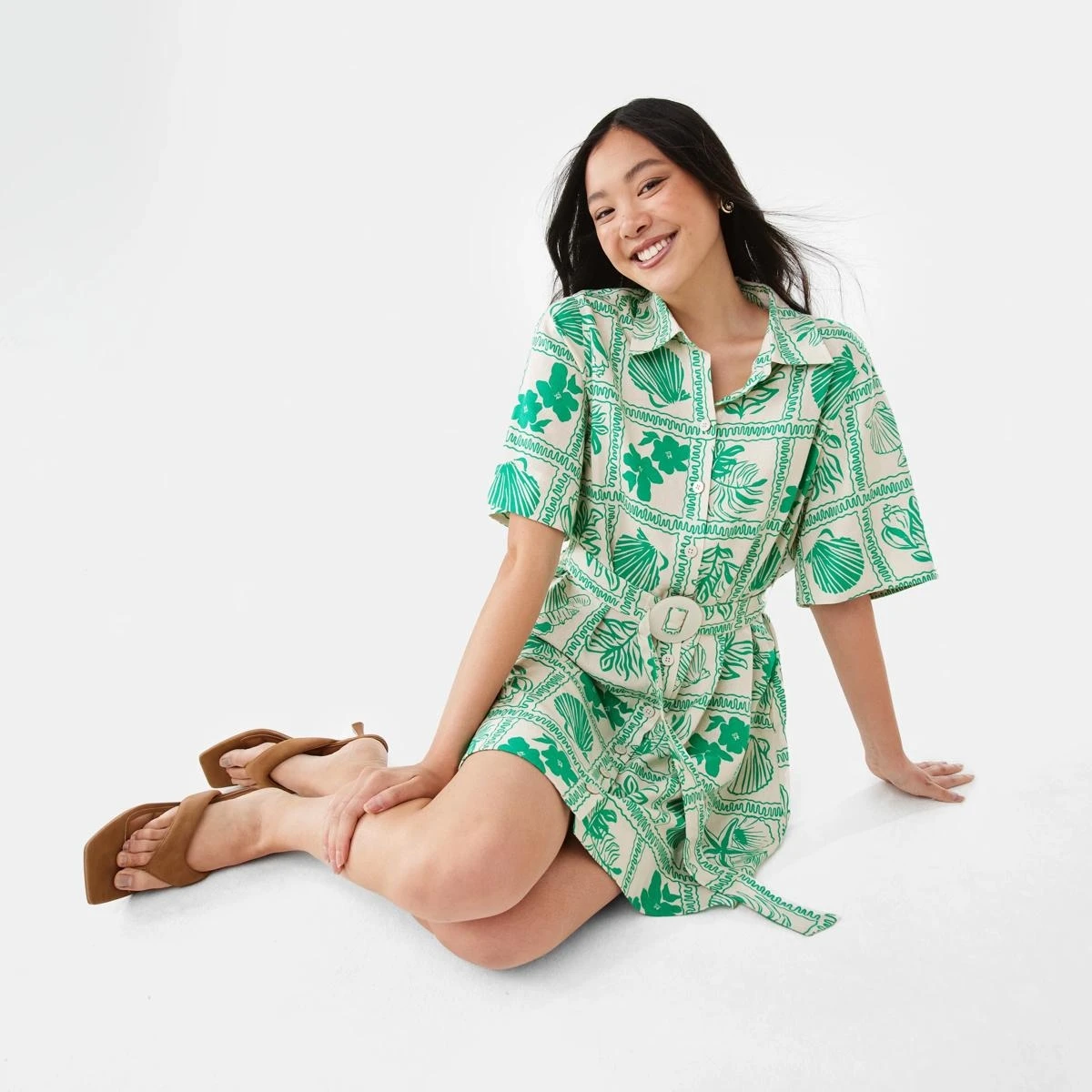 Short Sleeve Belted Mini Shirt Dress