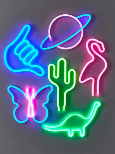 assortment of different designed and coloured LED neon li