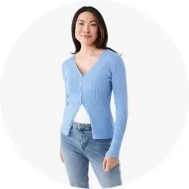 Womens Long Sleeve Blue Textured V-Neck