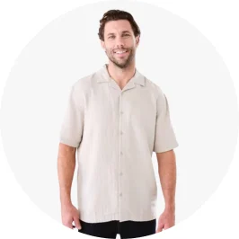 Man Wearing Beige Short Sleeve Double Cloth S