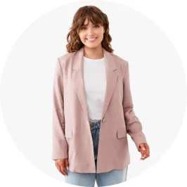 Women wearing linen blend blazer