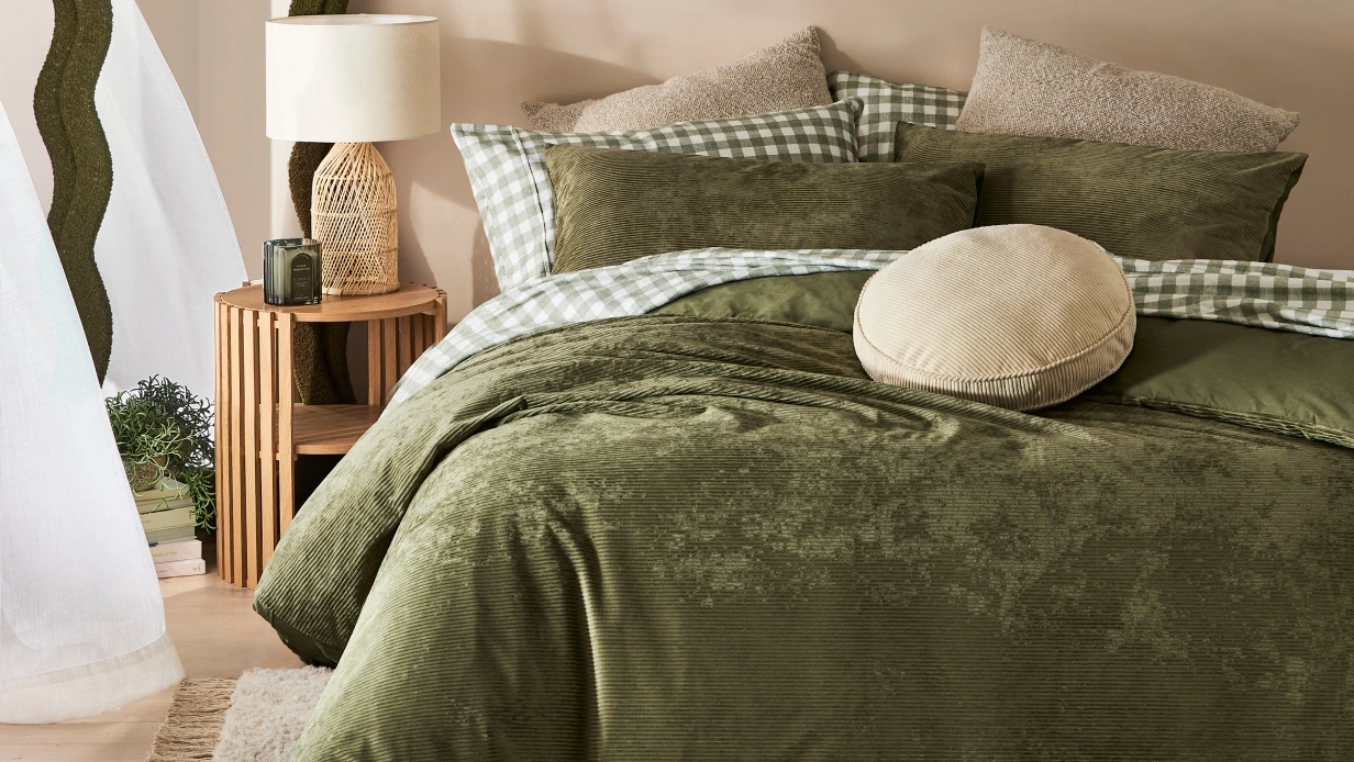 Corduroy Quilt Cover Set - Forest Green 