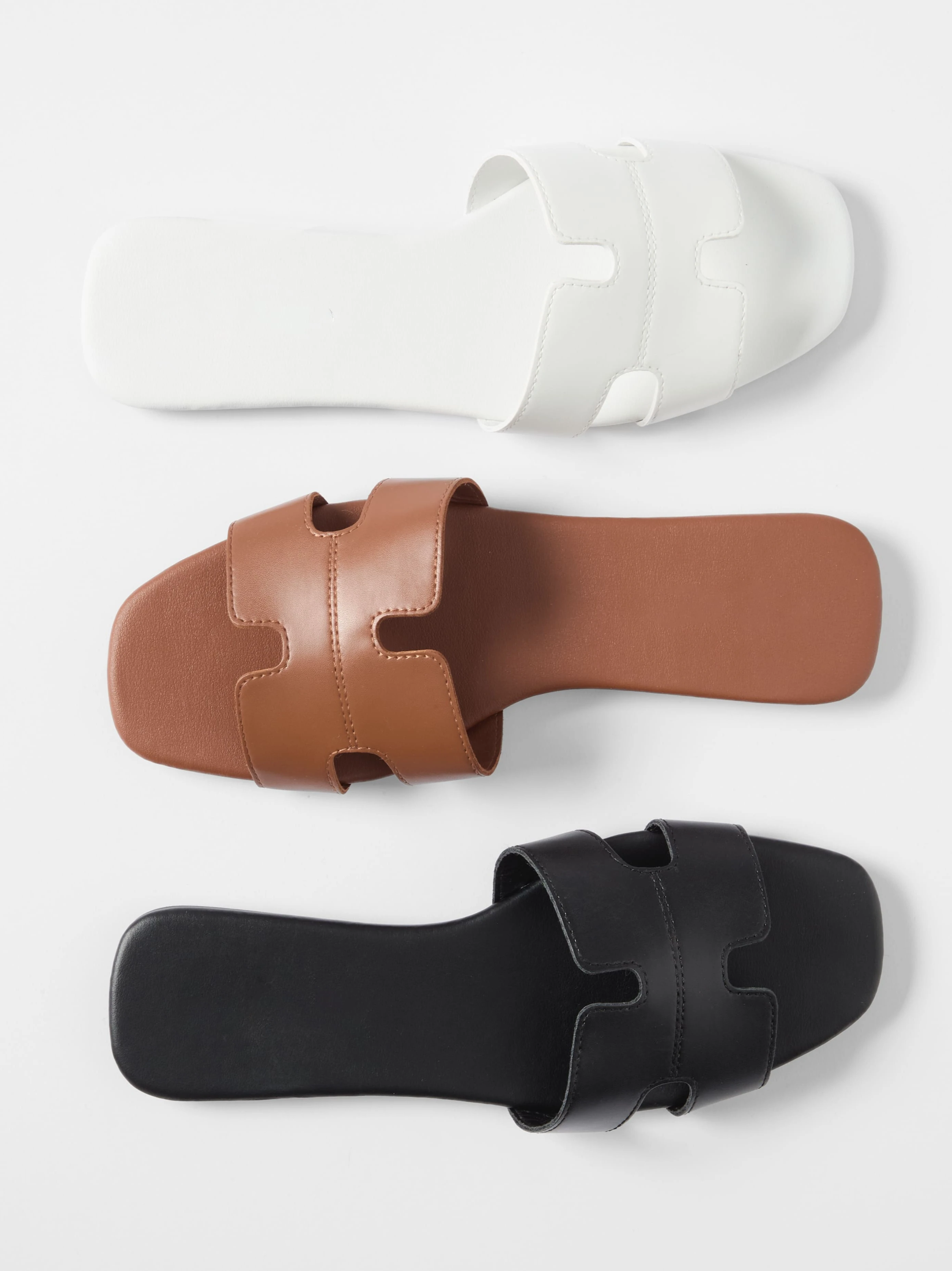 Women's Cut Out Detail Slides in White, Brown and Black Co