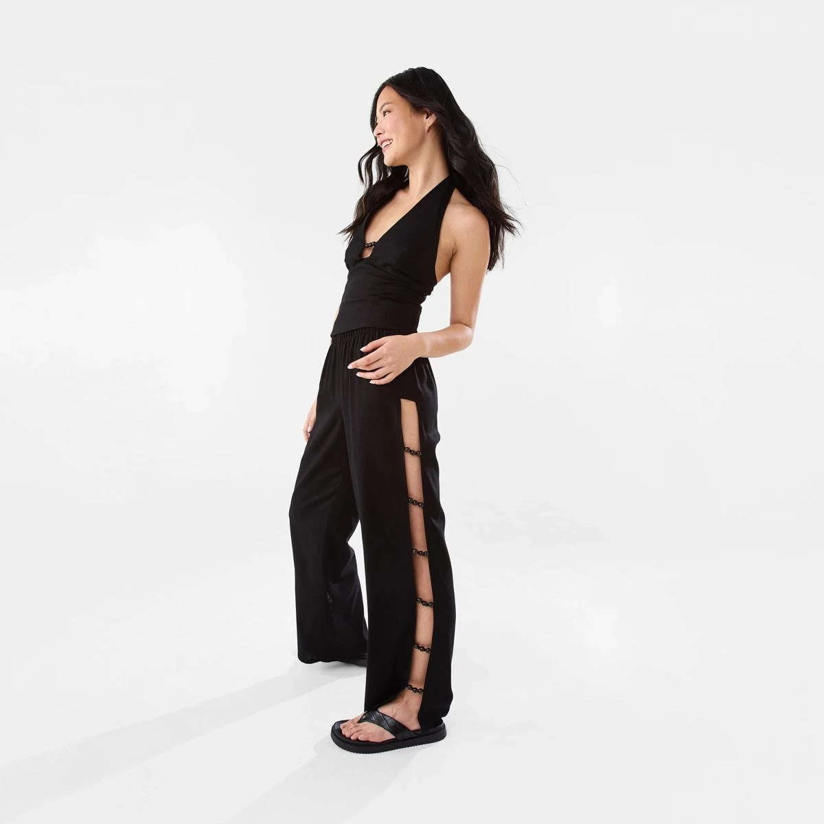 Linen Blend Beaded Pants