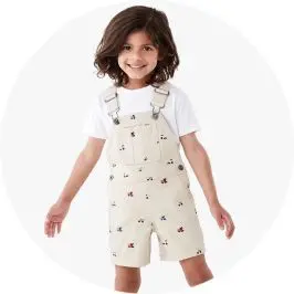 Boy wearing Embroidery Overalls in B