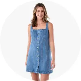 Womens Sleeveless Square Neck Denim Mini D
