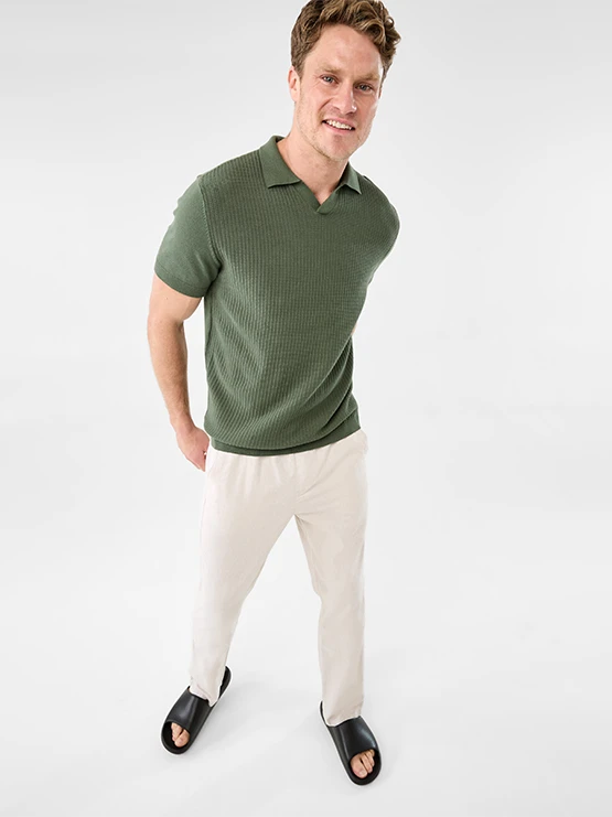 Mens Knit Polo & Cream P