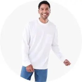 Mens White Long Sleeve Oversized Slub Pocket T-s