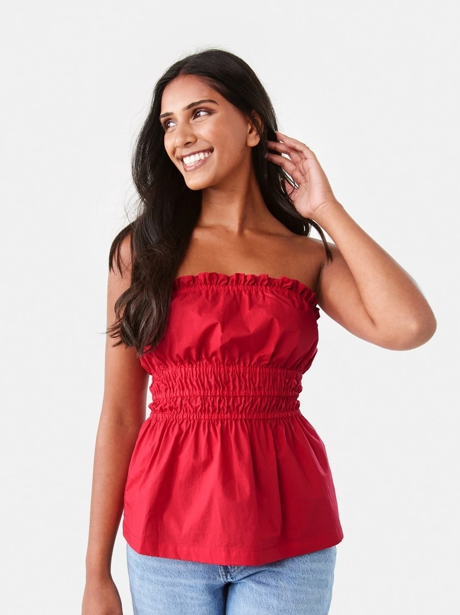 Strapless Ruched Top - Strawb