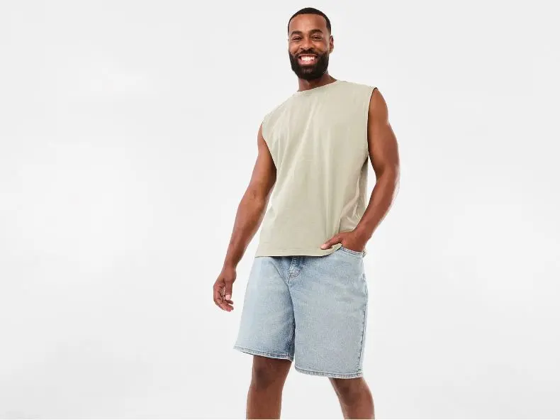 Mens singlet and denim shorts