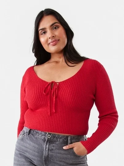 Lace Up Crop Jumper - Strawb