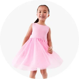 Girl Wearing Sleeveless Rib Tulle Dress In Pink C