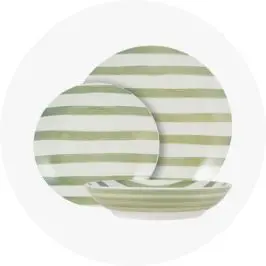 12 Piece Green Stripe Dinner Set