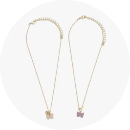 2 Pack BFF Butterfly Necklace - Pink, Purple and Gold 