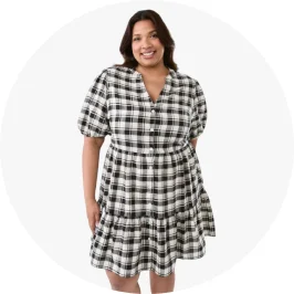 Womens Curve Short Sleeve Smock Check D