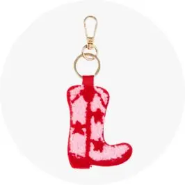 Fluffy Boot Charm Keyring - Gold Tone, Red and 