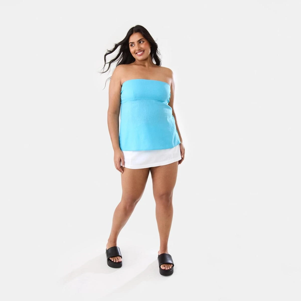 Strapless Tie Back Linen Blend Top