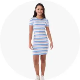 Stripe Short Sleeve Rib Dress for Girls 