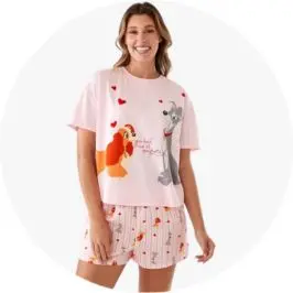 Woman Wearing Lady and the Tramp License Knit Top and Woven Short Pyjama