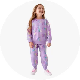 Girl Wearing All Over Butterfly Print Purple Track P