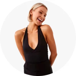 Talent Wearing Sleeveless Luxe Halter Top in Black C