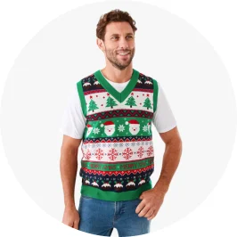 Man Wearing Green Colour Christmas Knit 