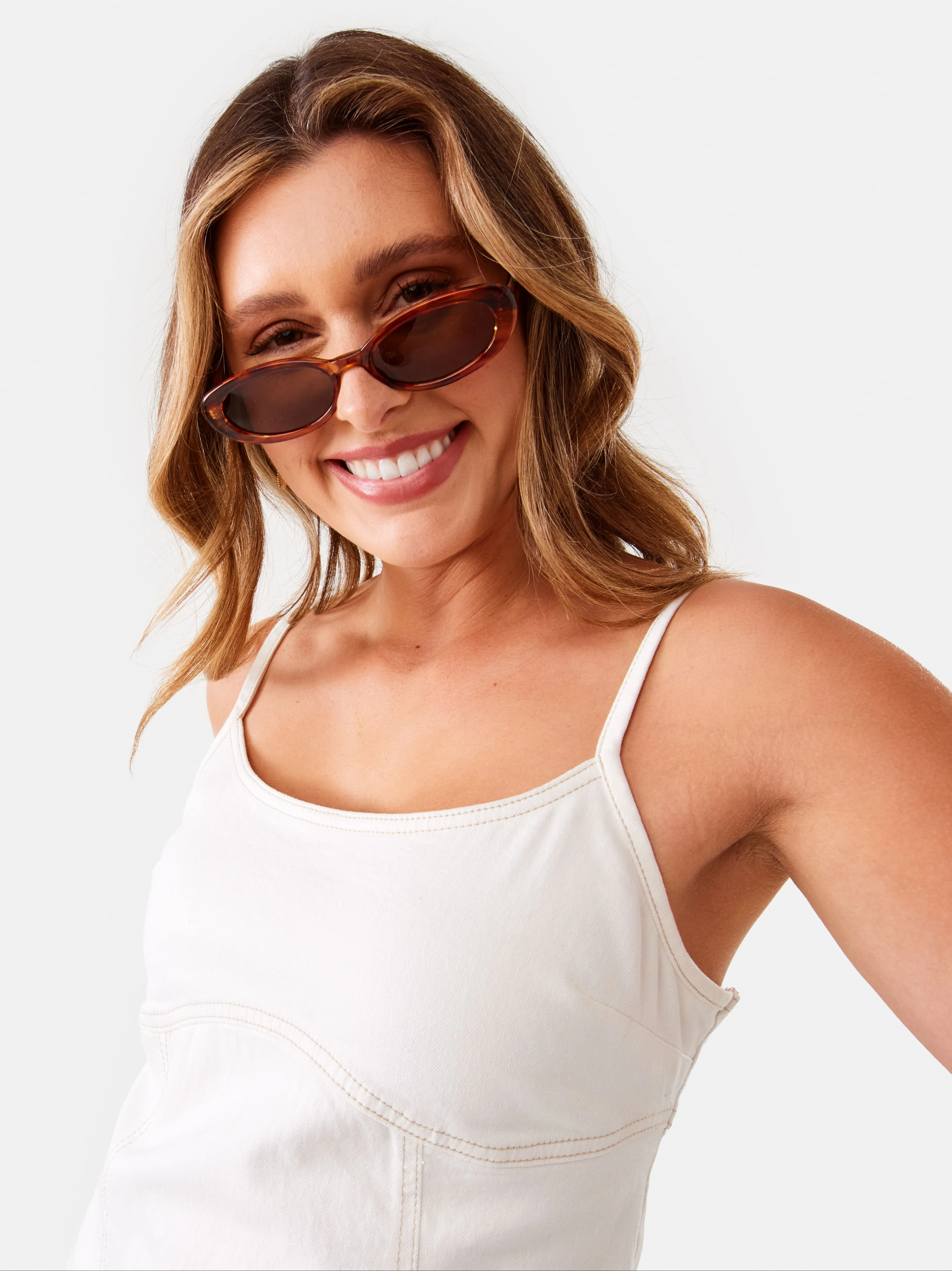 Woman Wearing Oval Shape Sunglas