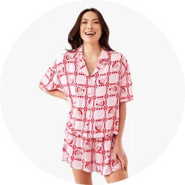 Woman Wearing Christmas Woven Boxy Pyjama