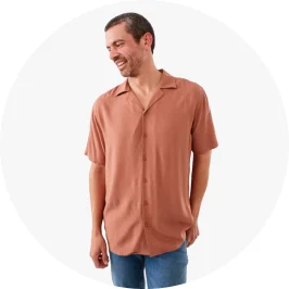 Man Wearing Brown Short Sleeve Plain Resort S