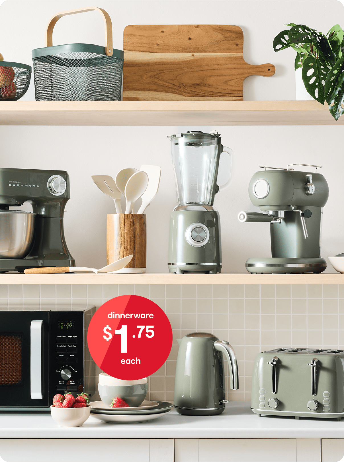 Dinnerware from $1.75 and assortment of different kitchen appliances
