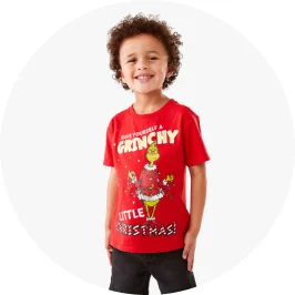 Boy wearing The Grinch License Family Christmas T-s