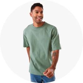 Man Wearing Green Colour Oversized Heavyweight T-s