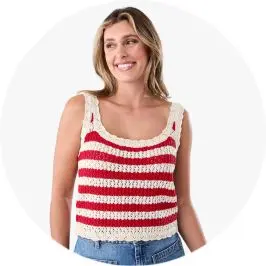 Woman wearing Red Square Neck Crochet 