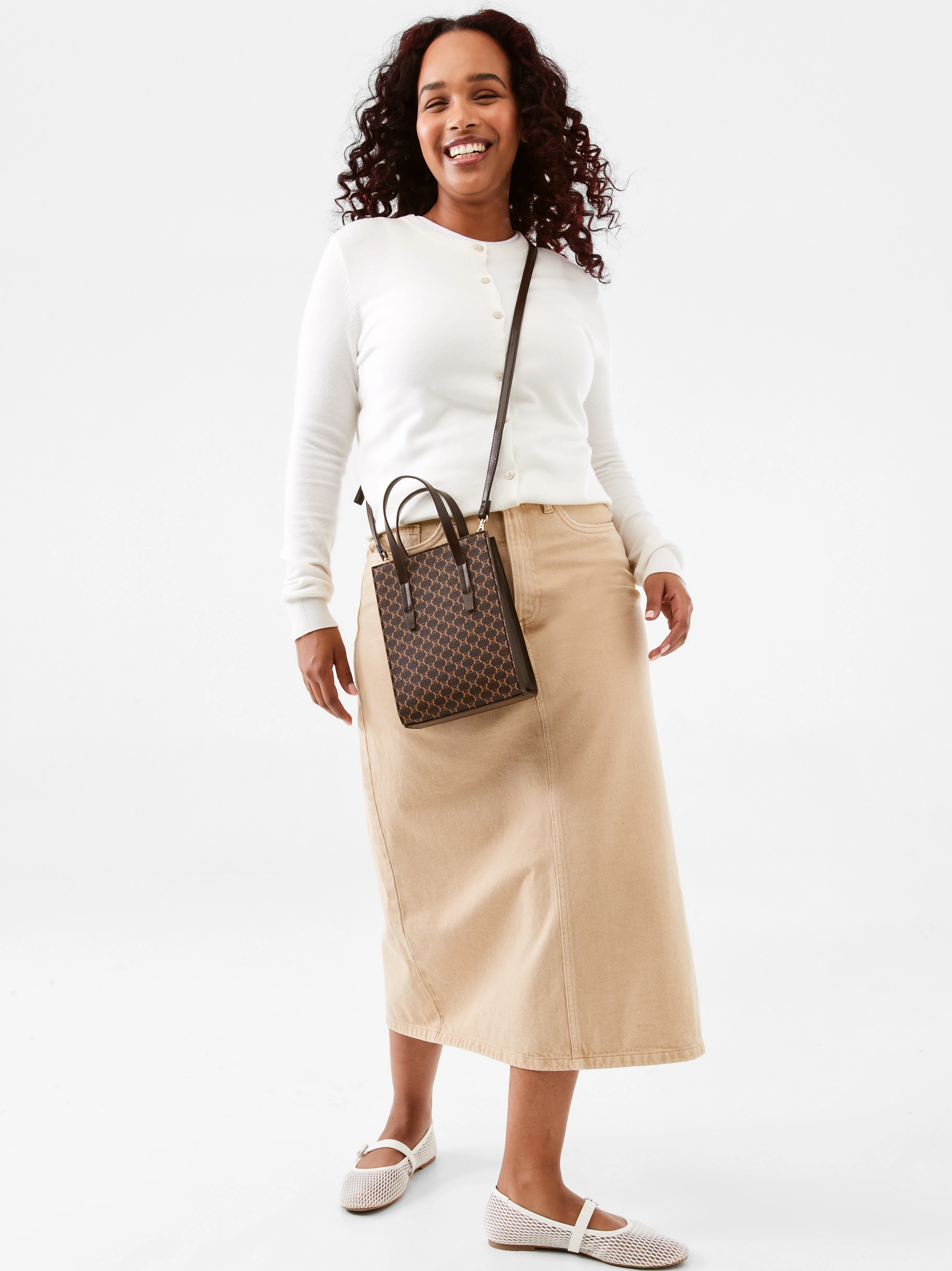 Denim Midi Skirt in sandstone color