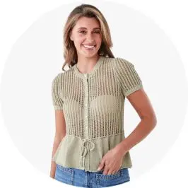 Womens Green Short Sleeve Waist Tie