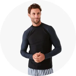 Man Wearing Navy Long Sleeve Contrast Rash 