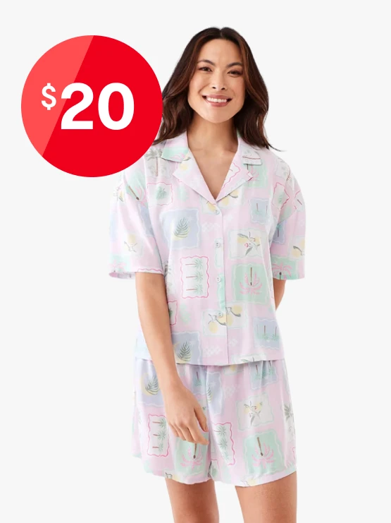 Woven Boxy Short Sleeve Top and Shorts Pyjama Set