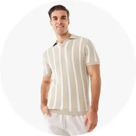 Mens Beige Knit Polo Ts