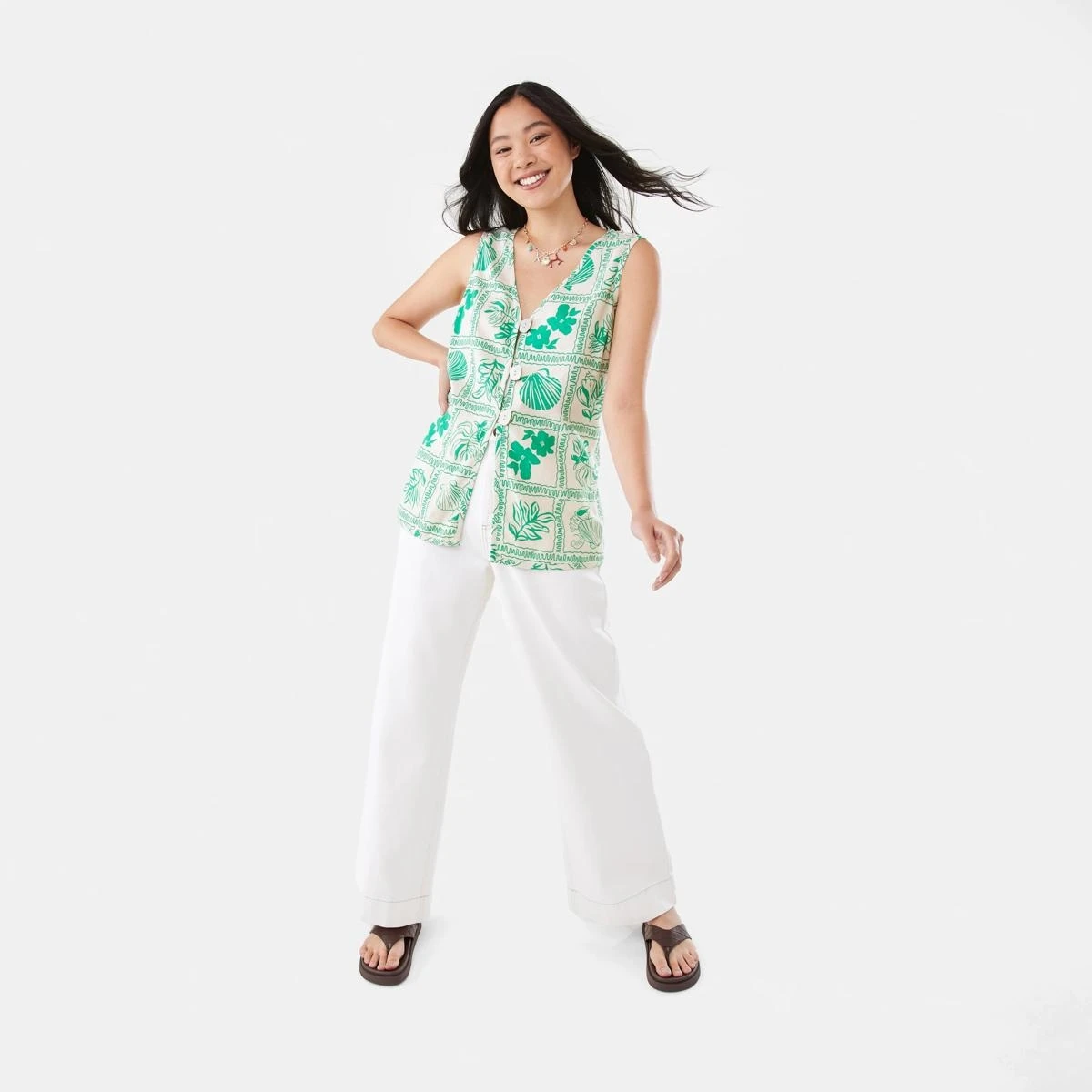 Sleeveless Button Detail Vest
