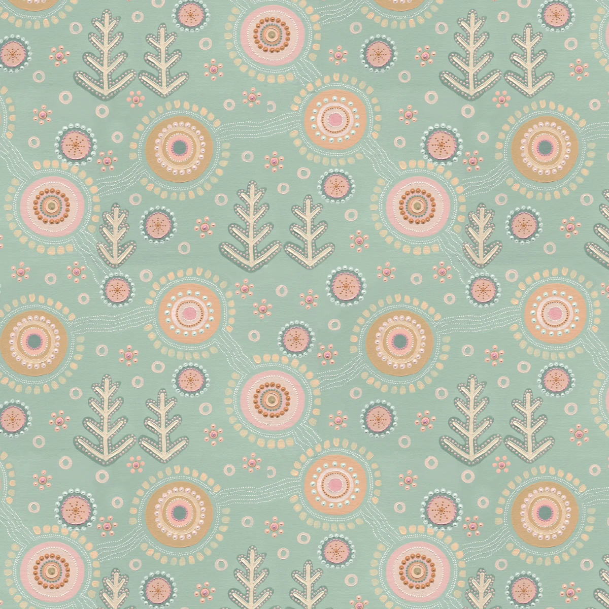 Showcasing the soothing colour palette and table cloth patterns of Kyralee Shield's work of art