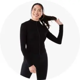 Active Womens Ribbed Zip Through Long Sleeve