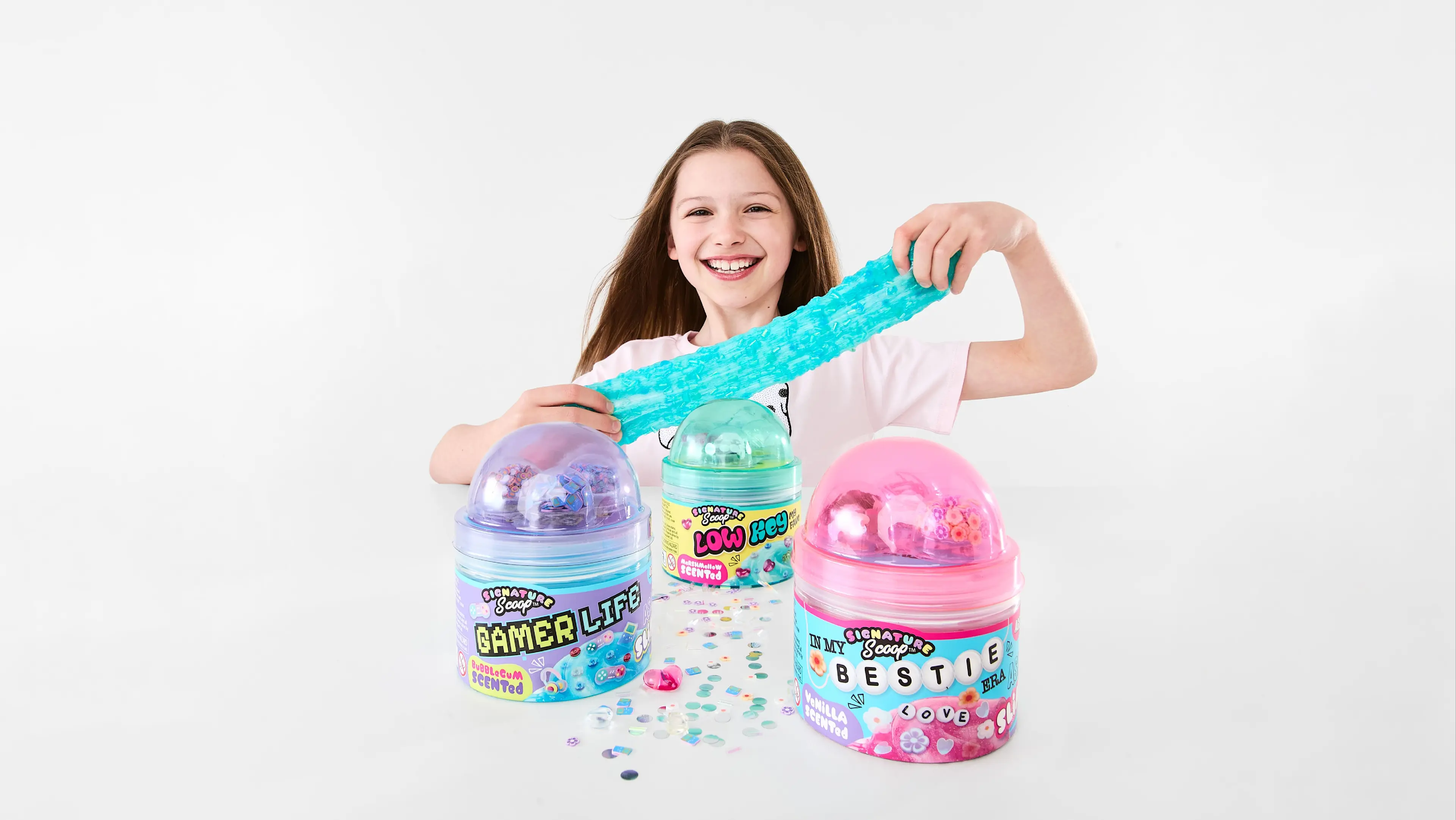 A girl playing with slime
